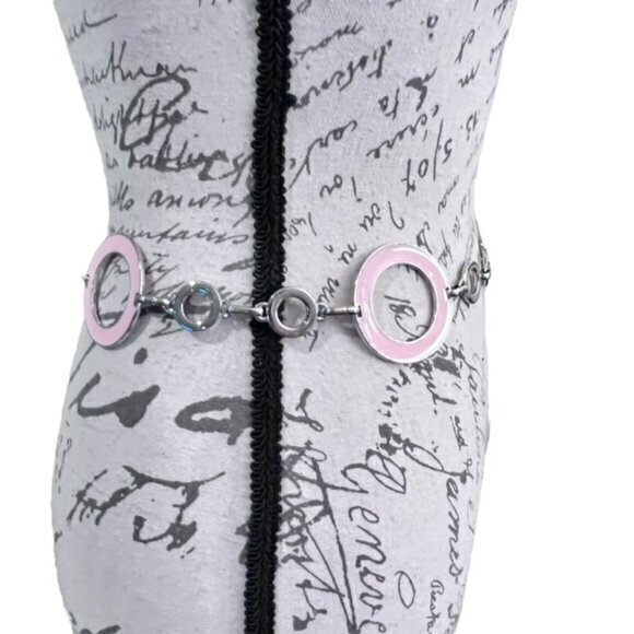 Silver Pink Chain Waist Belt Adjustable 28-42" Classy Dressy Business Casual - Picture 5 of 7